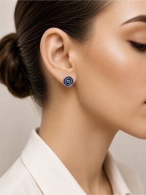 Blue Evil Eye Stud Earrings